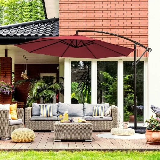 10 Ft Patio Offset Hanging Umbrella with Easy Tilt Adjustment-Burgundy