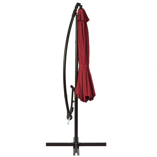 10 Ft Patio Offset Hanging Umbrella with Easy Tilt Adjustment-Burgundy