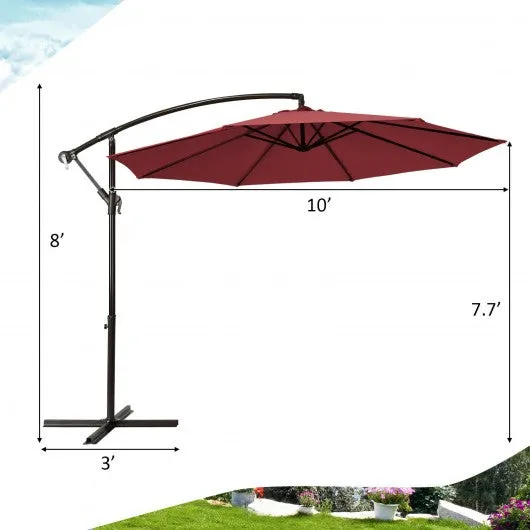 10 Ft Patio Offset Hanging Umbrella with Easy Tilt Adjustment-Burgundy