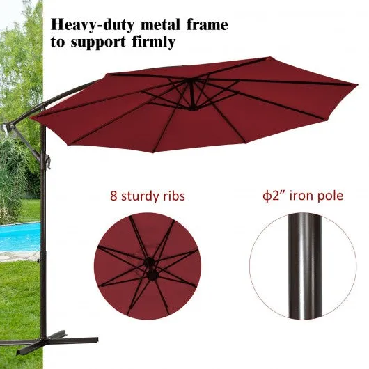 10 Ft Patio Offset Hanging Umbrella with Easy Tilt Adjustment-Burgundy