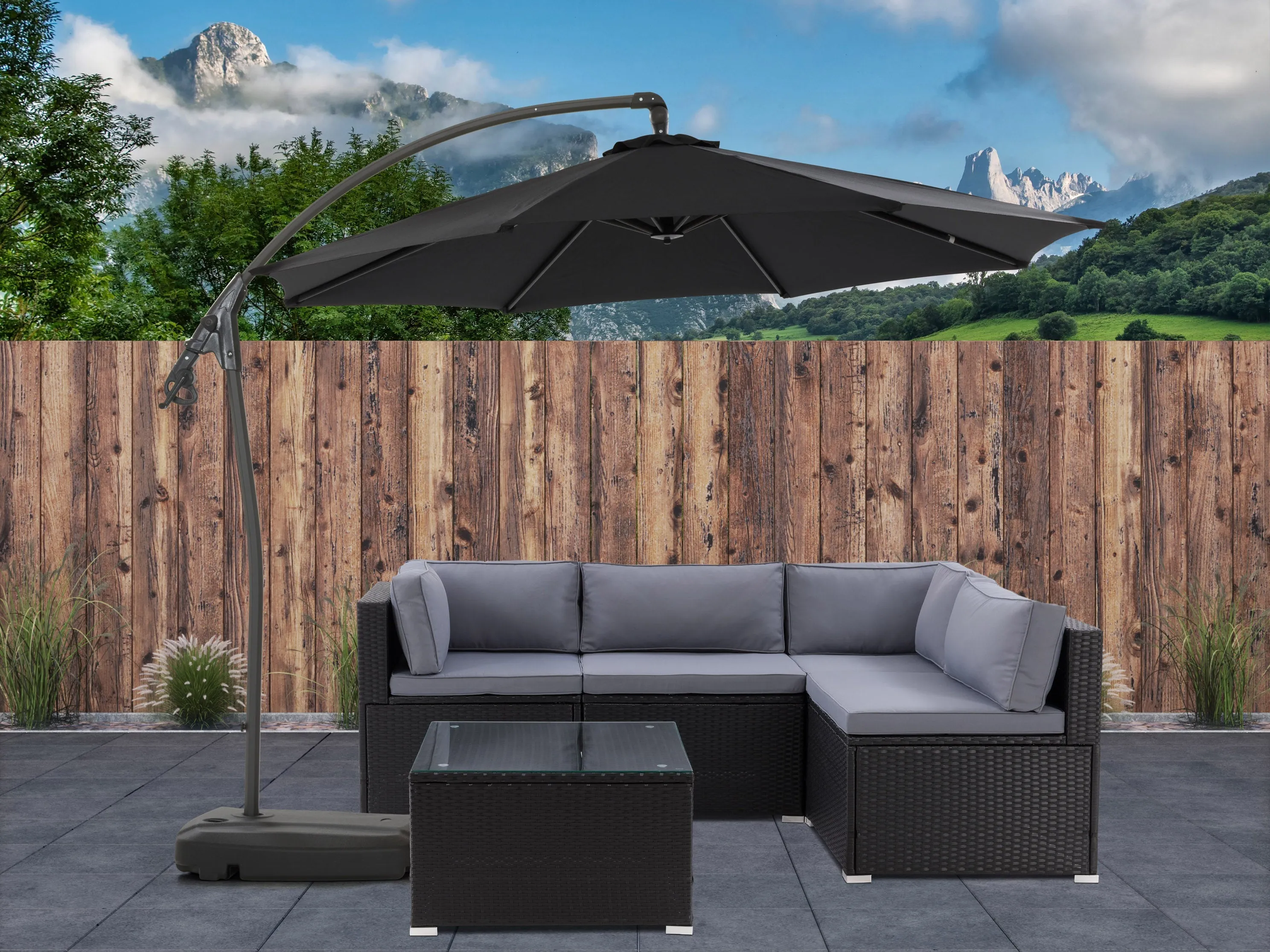 10ft Black Cantilever Umbrella with Base