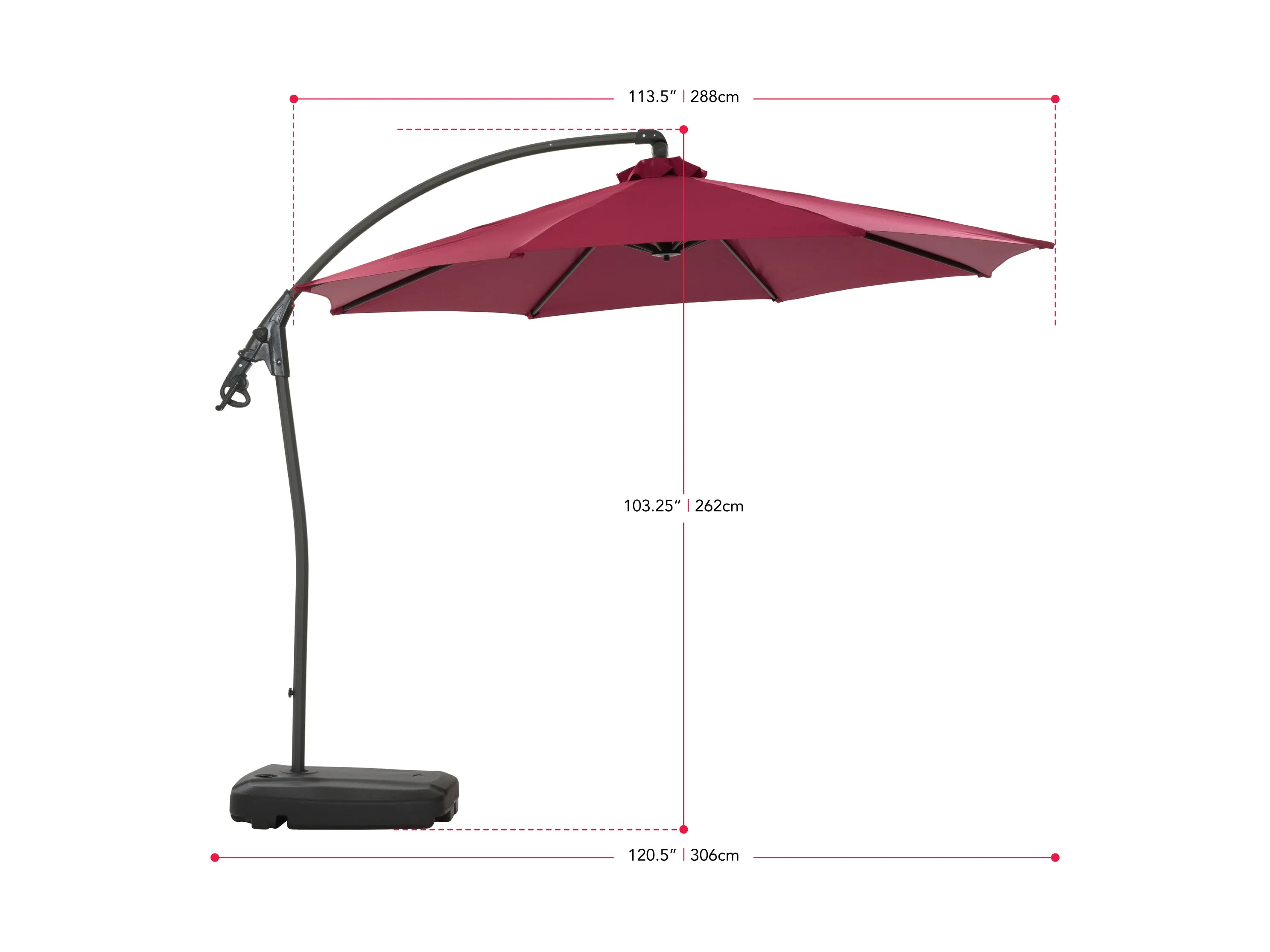 10ft Wine Red Cantilever Umbrella with Base