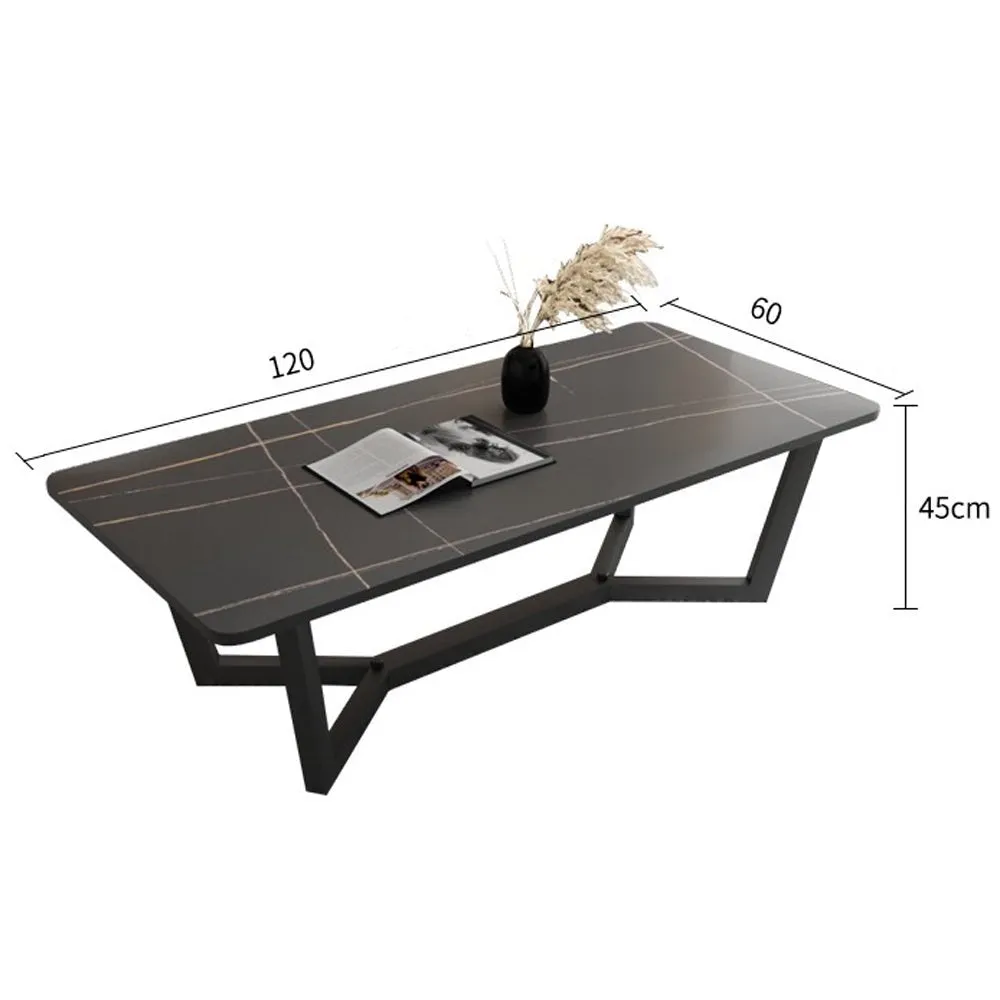 120x60cm Minimalist Slate Coffee Table Marble Tea Table Living Room Rectangle Cocktail Side Table Solid Metal Legs