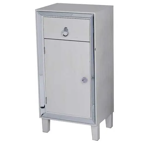 22.75" X 19" X 38" Antique White MDF Wood Mirrored Glass Cabinet with a Drawer and a Door