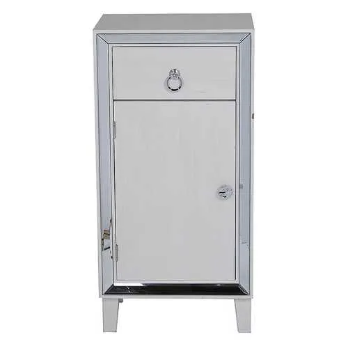 22.75" X 19" X 38" Antique White MDF Wood Mirrored Glass Cabinet with a Drawer and a Door