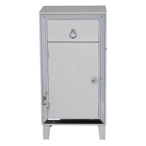 22.75" X 19" X 38" Antique White MDF Wood Mirrored Glass Cabinet with a Drawer and a Door