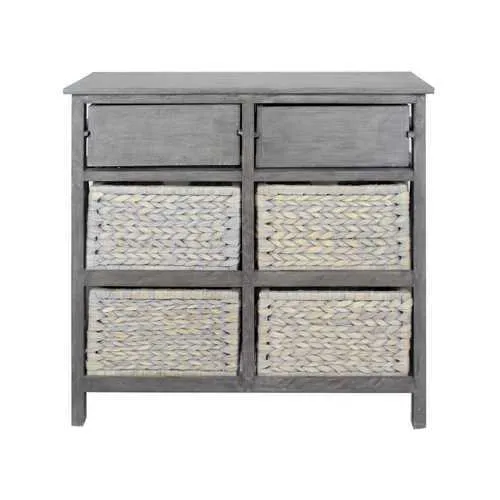 30" X 13" X 28" Grey Wood  MDF  Water Hyacinth Water Hyacinth Drawer with Basket and Accent Cabinet