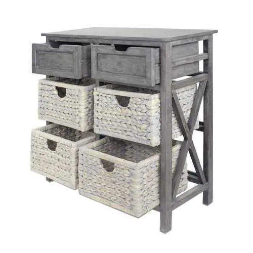 30" X 13" X 28" Grey Wood  MDF  Water Hyacinth Water Hyacinth Drawer with Basket and Accent Cabinet