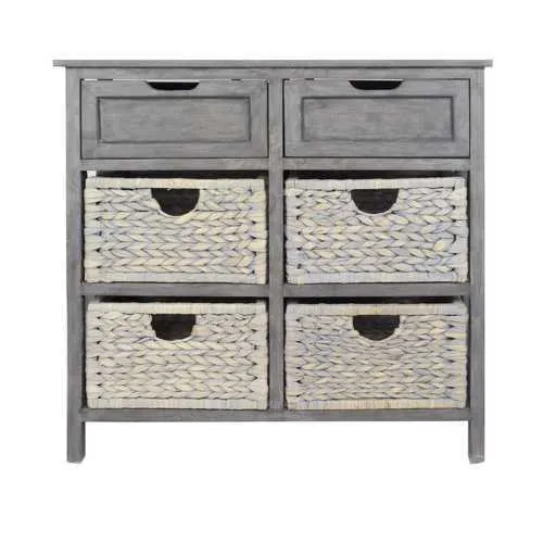 30" X 13" X 28" Grey Wood  MDF  Water Hyacinth Water Hyacinth Drawer with Basket and Accent Cabinet