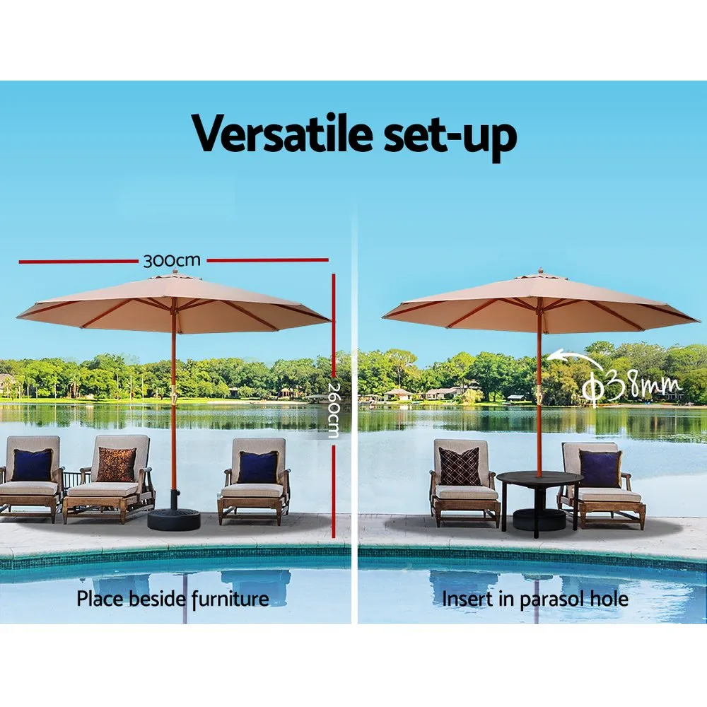 3M Outdoor Umbrella Pole With Base Shade Canopy Parasol Free Standing