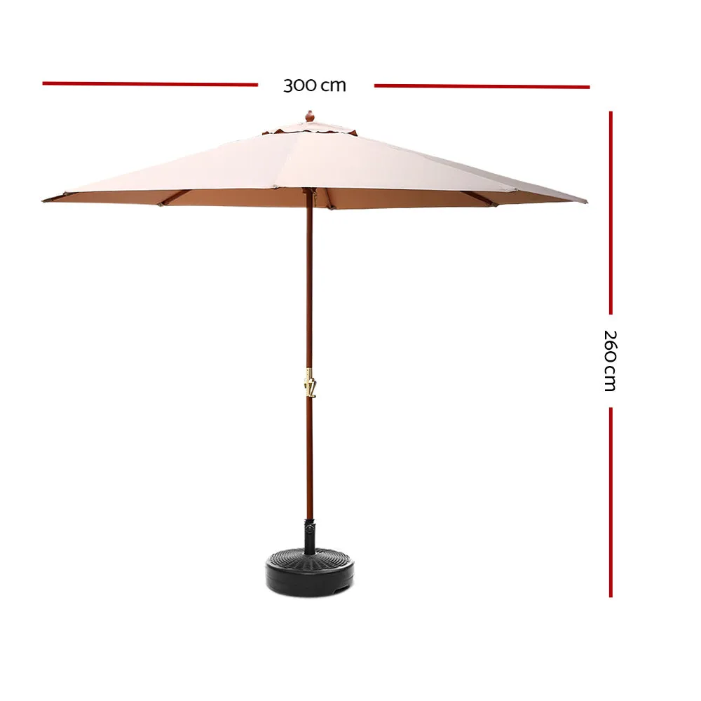 3M Outdoor Umbrella Pole With Base Shade Canopy Parasol Free Standing