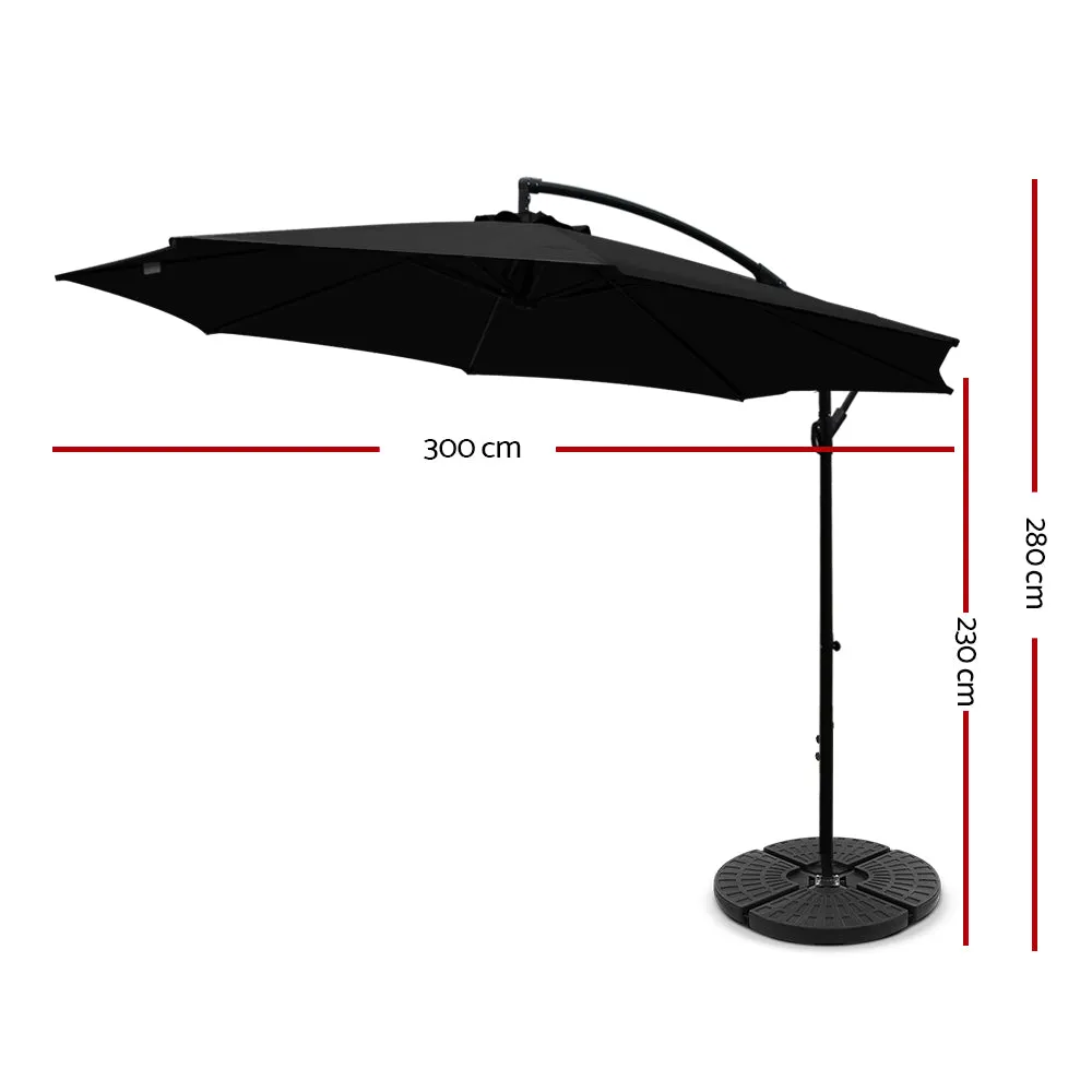 3M Umbrella with 48x48cm Base Outdoor Umbrellas Cantilever Sun Beach Garden Patio Black