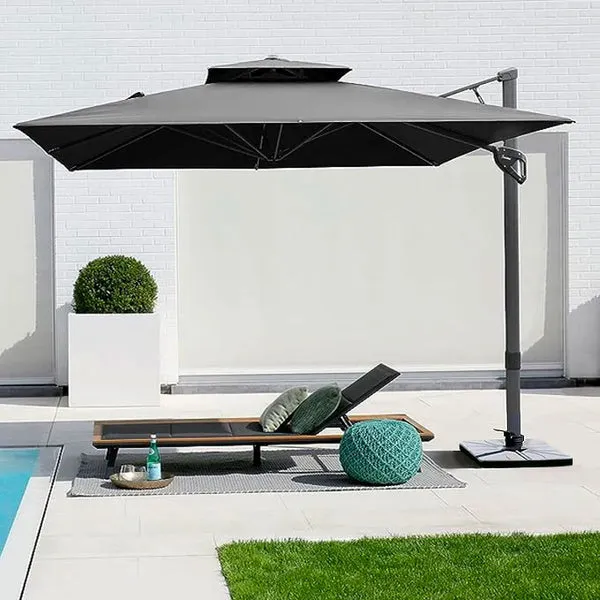 8' x 8' Patio Umbrella, Double Top Large Cantilever Umbrella Aluminum Offset Umbrella Heavy Duty Outdoor Pool Umbrellas with 360 Degree Rotation & Cross Base