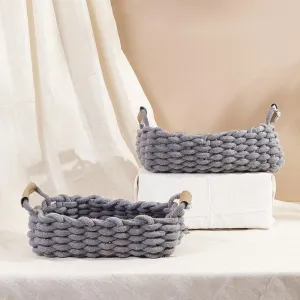 Adorned Fabric Knot Design Basket | Set Of 2