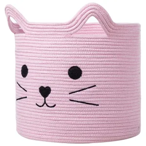 ALBY® Cat Toy Baskets Cotton Rope Animal Baskets Pink Laundry Baskets For Toys, Clothes,Gifts,Towels, Blankets,Pet Bed Pink Laundry Hamper for Organizing Kawaii Laundry Basket 15''x14''