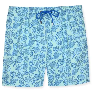 Baby Blue Leafy Floral Swim Trunk