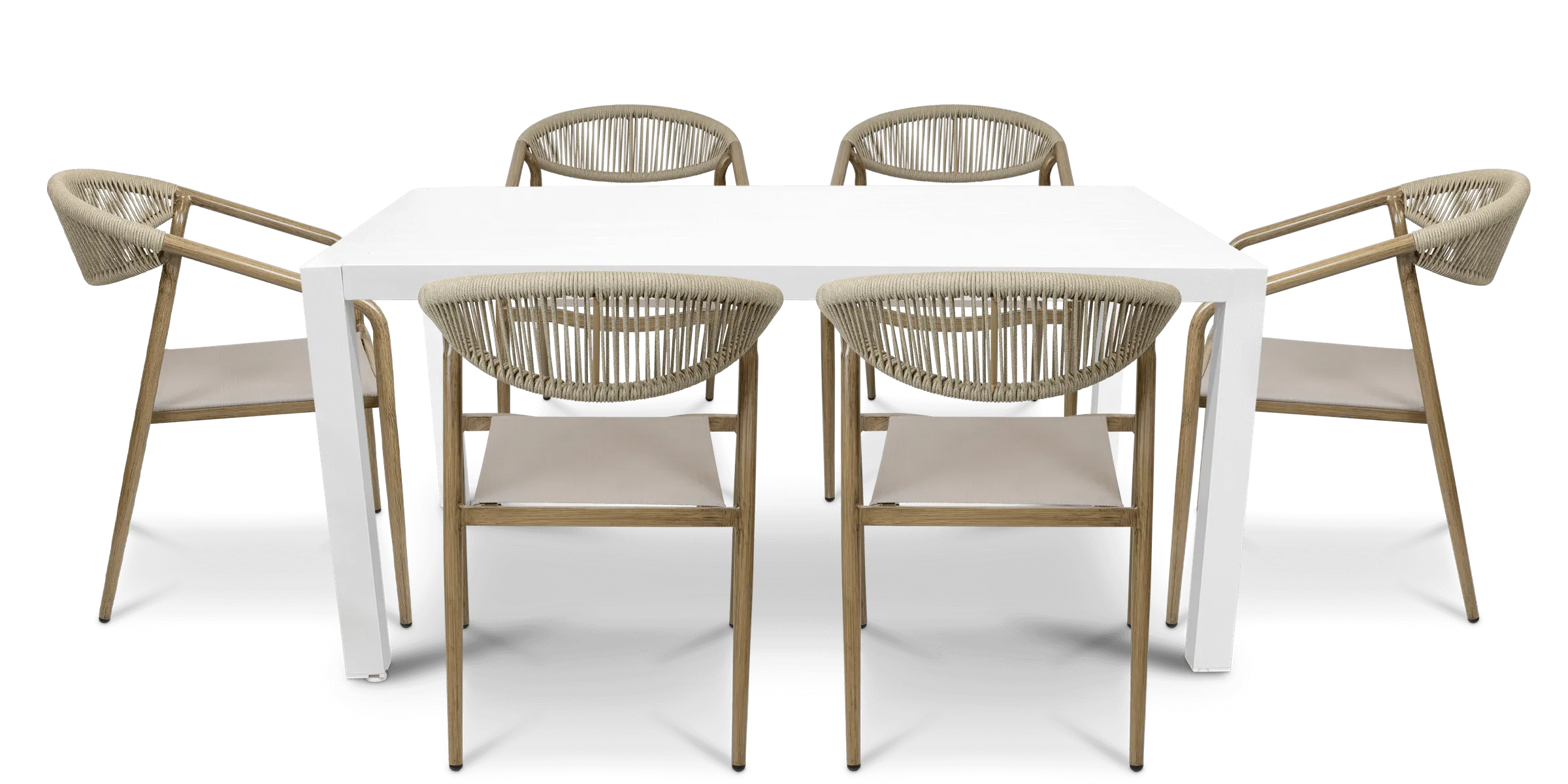 Bahamas Rectangle 7 Piece Outdoor Setting in Arctic White with Rope Chairs