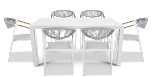 Bahamas Rectangle 7 Piece Outdoor Setting in Arctic White with Rope Chairs