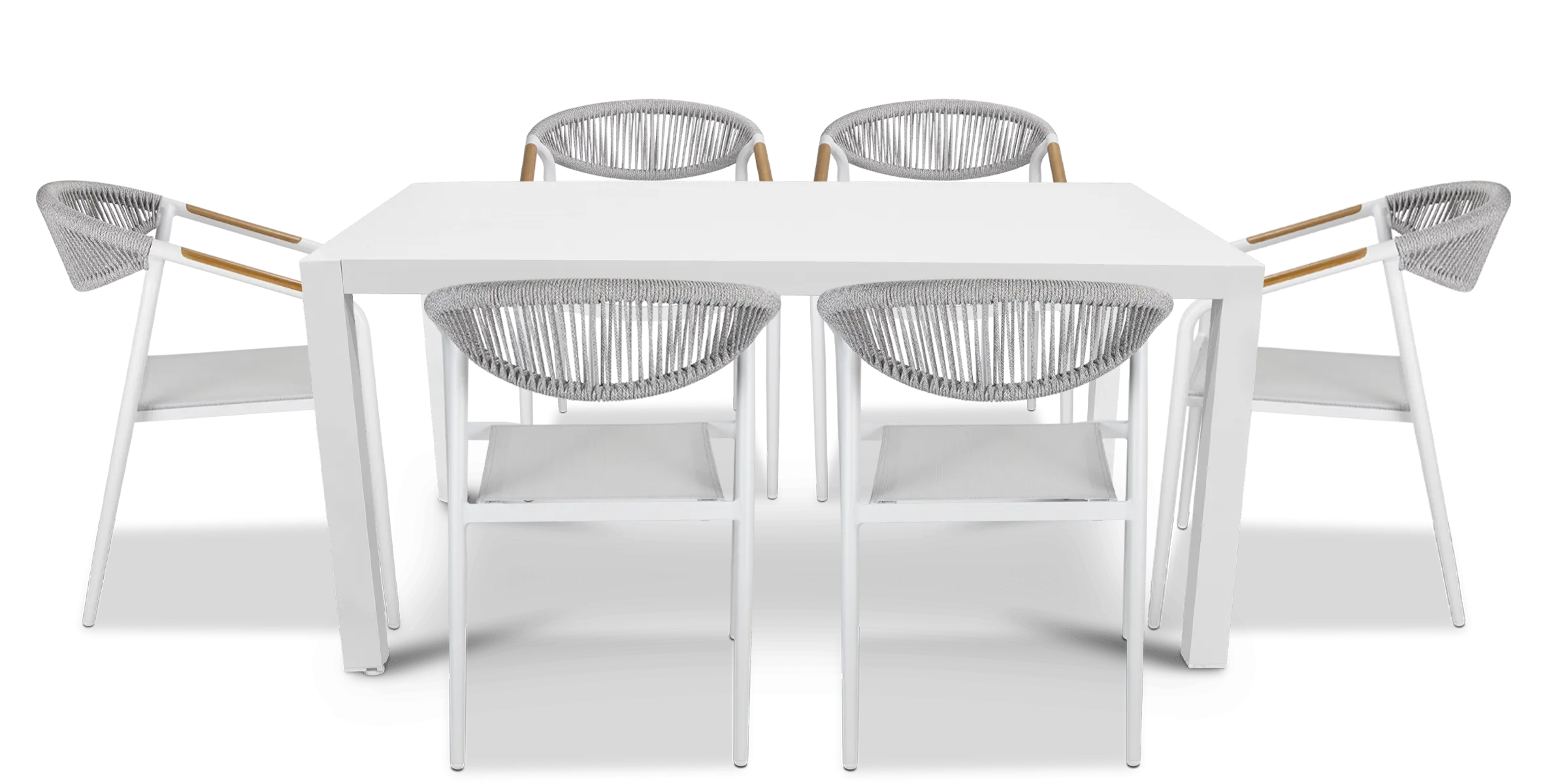 Bahamas Rectangle 7 Piece Outdoor Setting in Arctic White with Rope Chairs