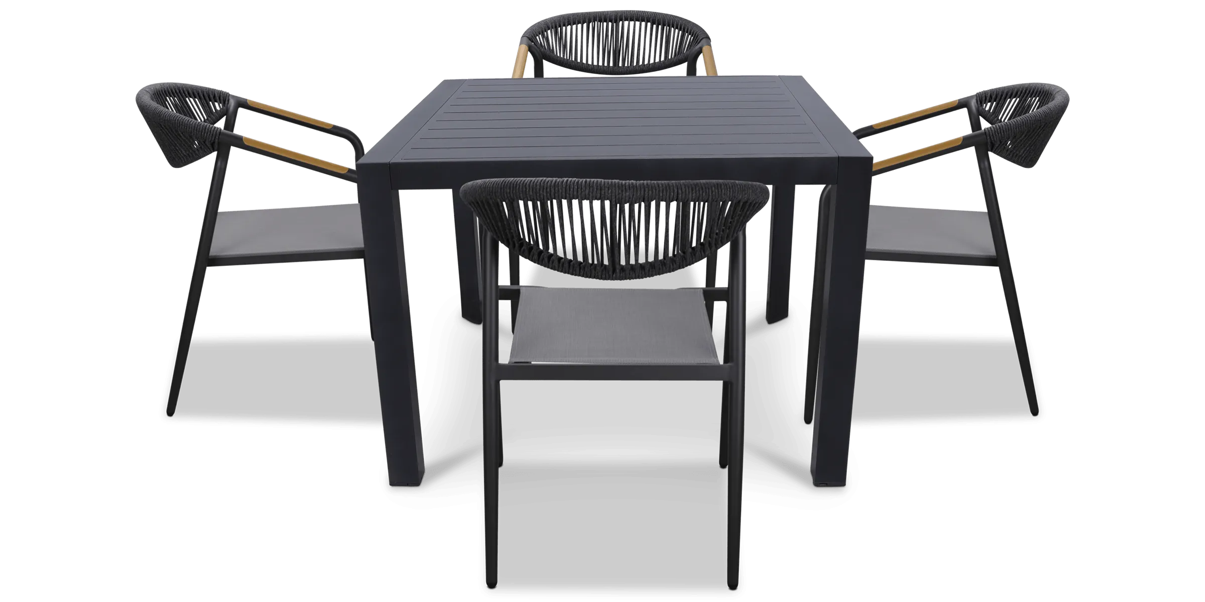 Bahamas Square 5 Piece Outdoor Setting in Gunmetal with Rope Chairs