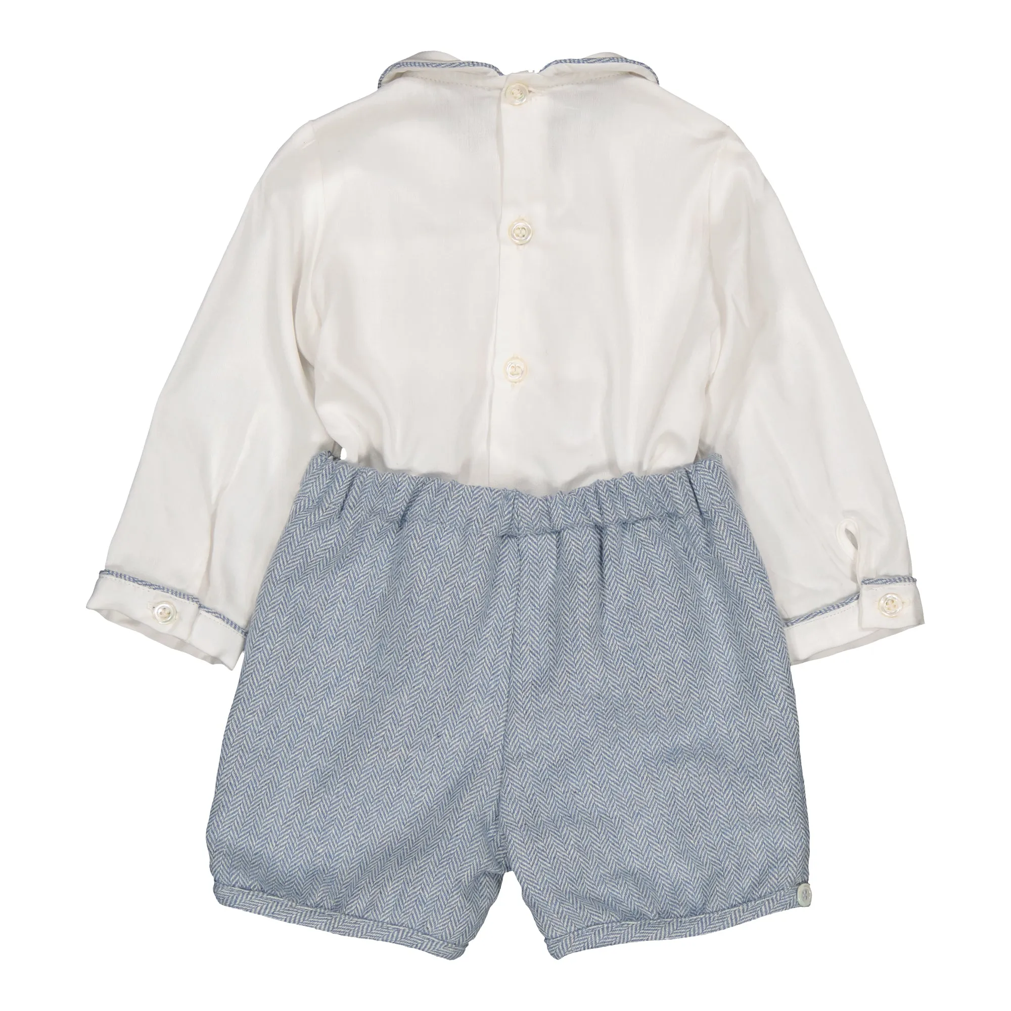 Barnabé Baby Boy Smocked Set in Light Blue Herringbone