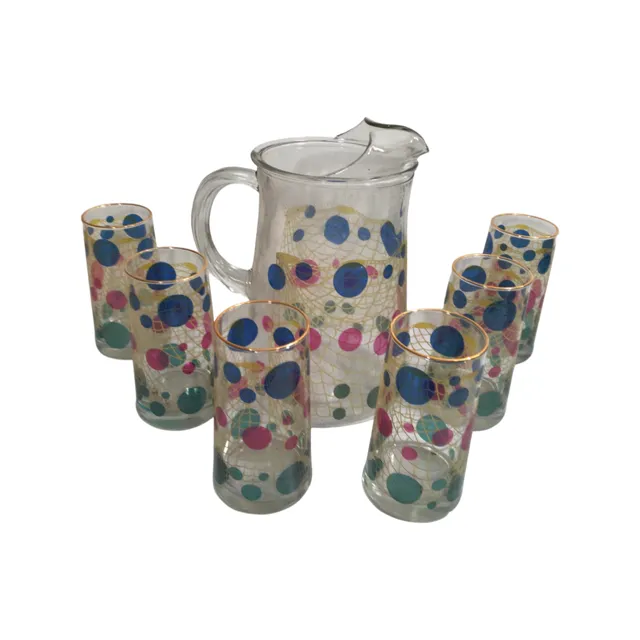 Bartlett Collins Mid-Century Color Fare Fishnet 7 Piece Beverage Set