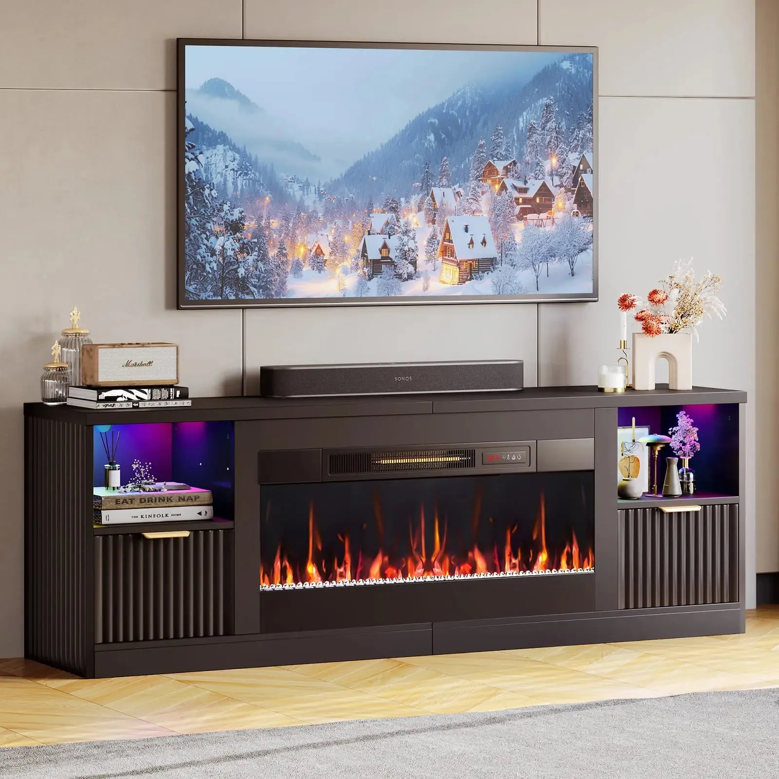 Bestier 71 Inch TV Stand with Electric Fireplace