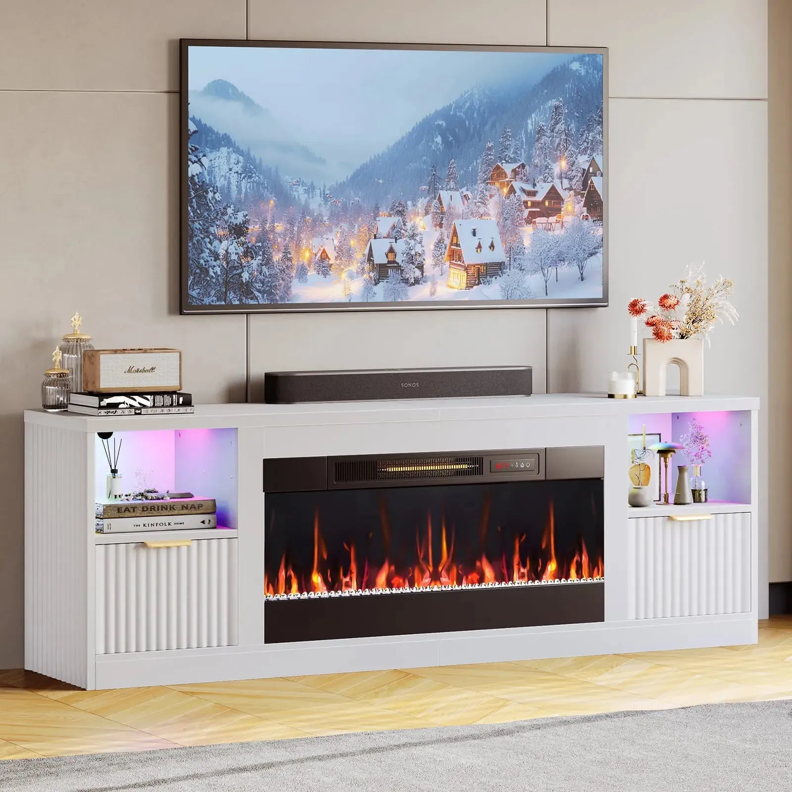 Bestier 71 Inch TV Stand with Electric Fireplace