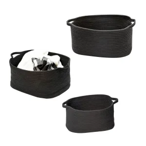 Black Cotton Cord Nesting Baskets with Handles (Set of 3)