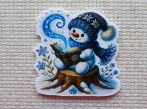 Blue Reading Snowman Needle Minder, Cover Minder, Magnet