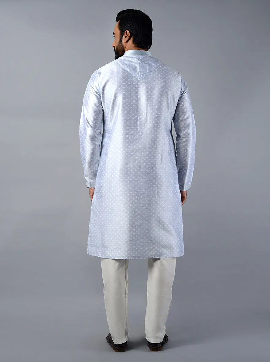 Bluish Grey Printed Regular Fit Kurta Set | Azania