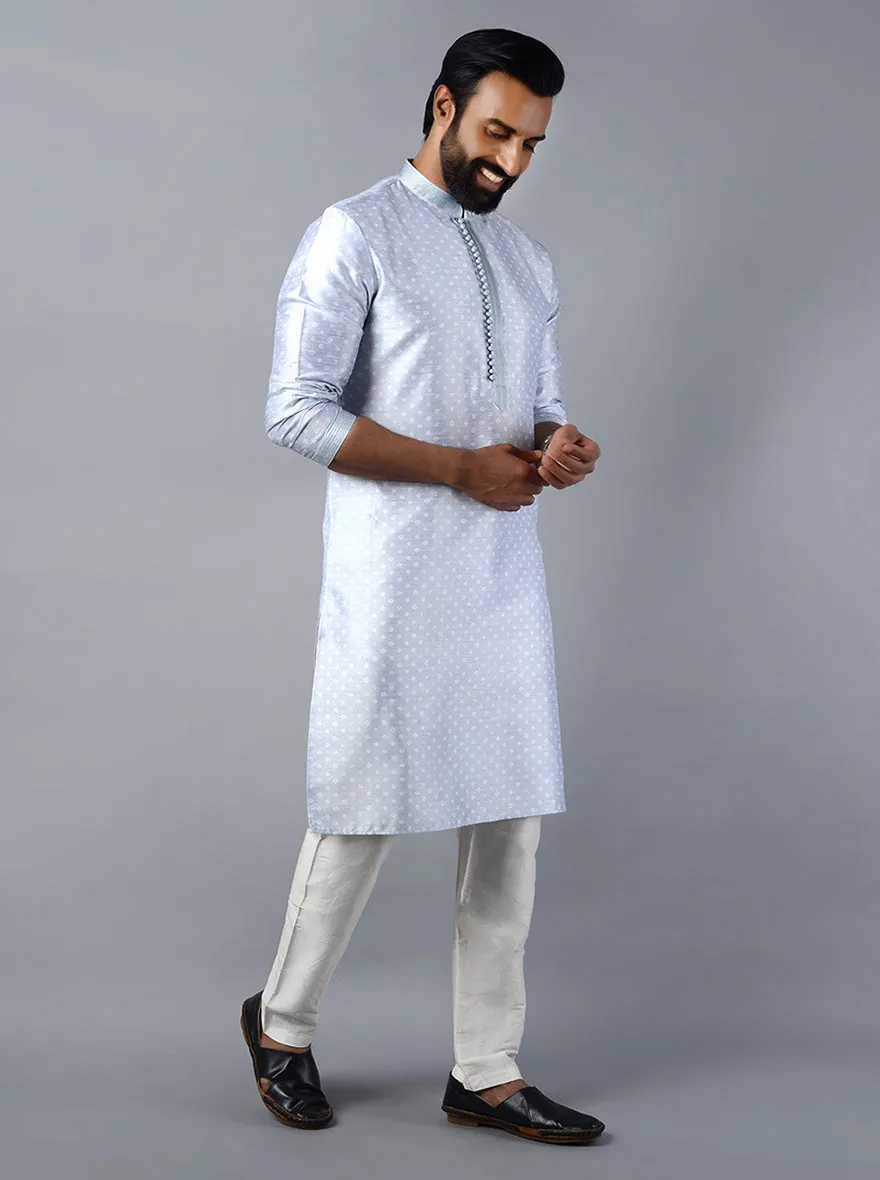 Bluish Grey Printed Regular Fit Kurta Set | Azania