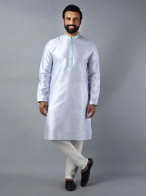 Bluish Grey Printed Regular Fit Kurta Set | Azania