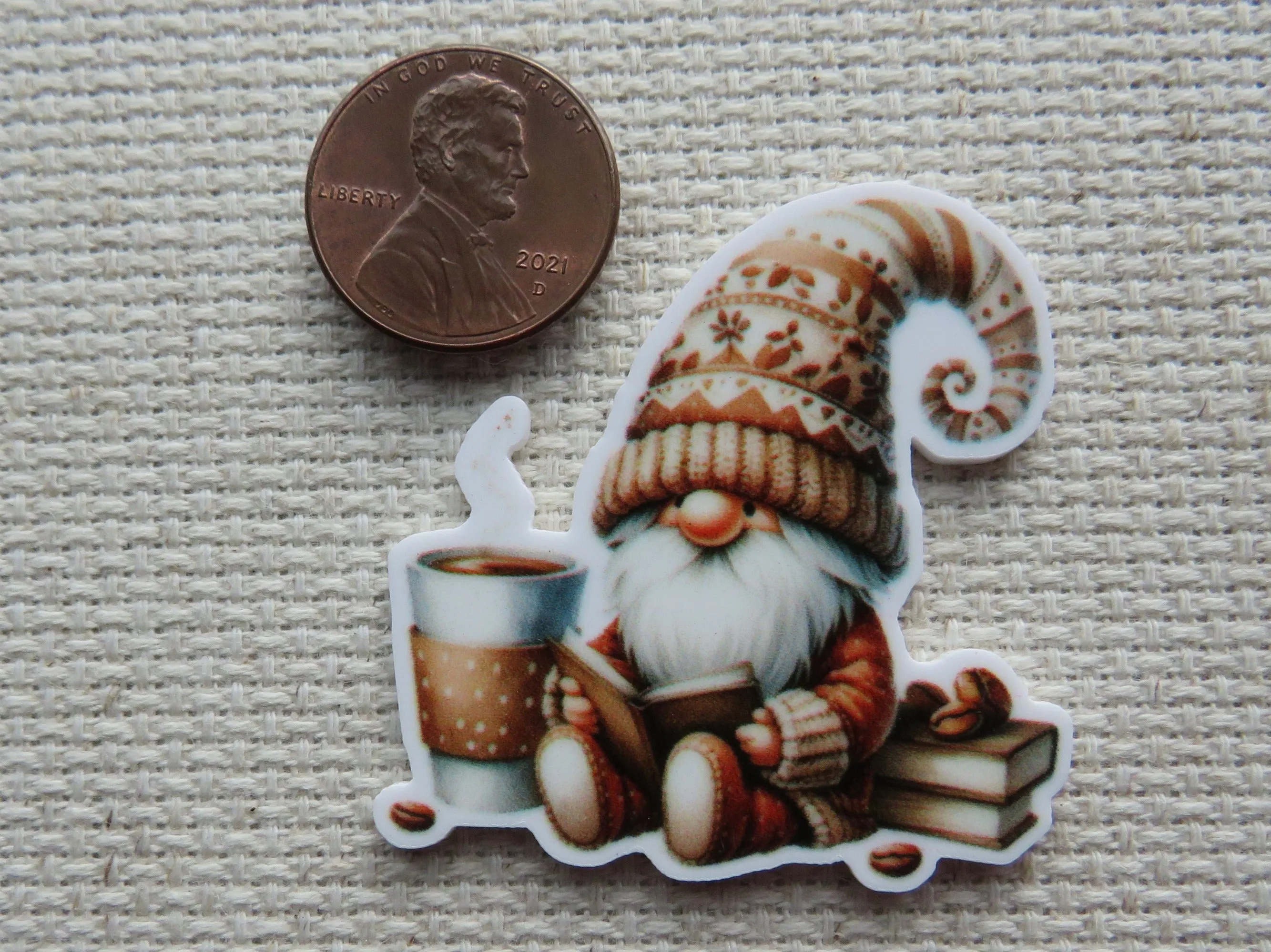 Book Reading Coffee Gnome Needle Minder, Cover Minder, Magnet