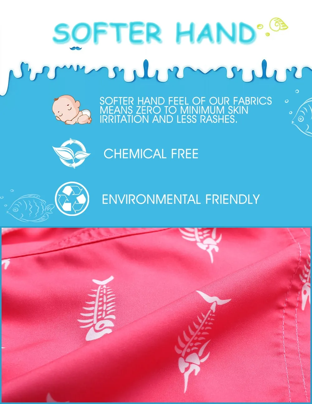 Boys Pink & Blue Fish Bone Swim Trunks