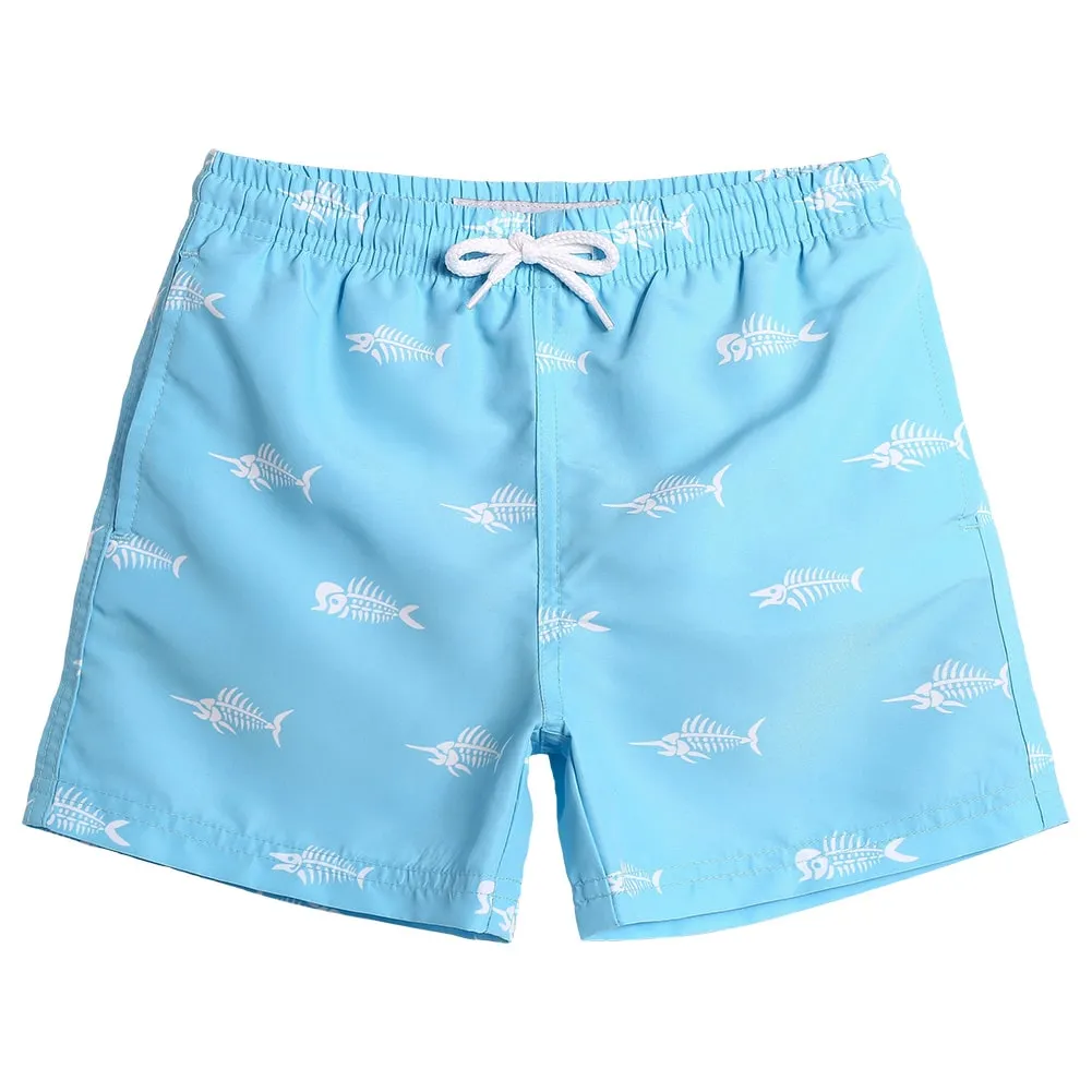 Boys Pink & Blue Fish Bone Swim Trunks