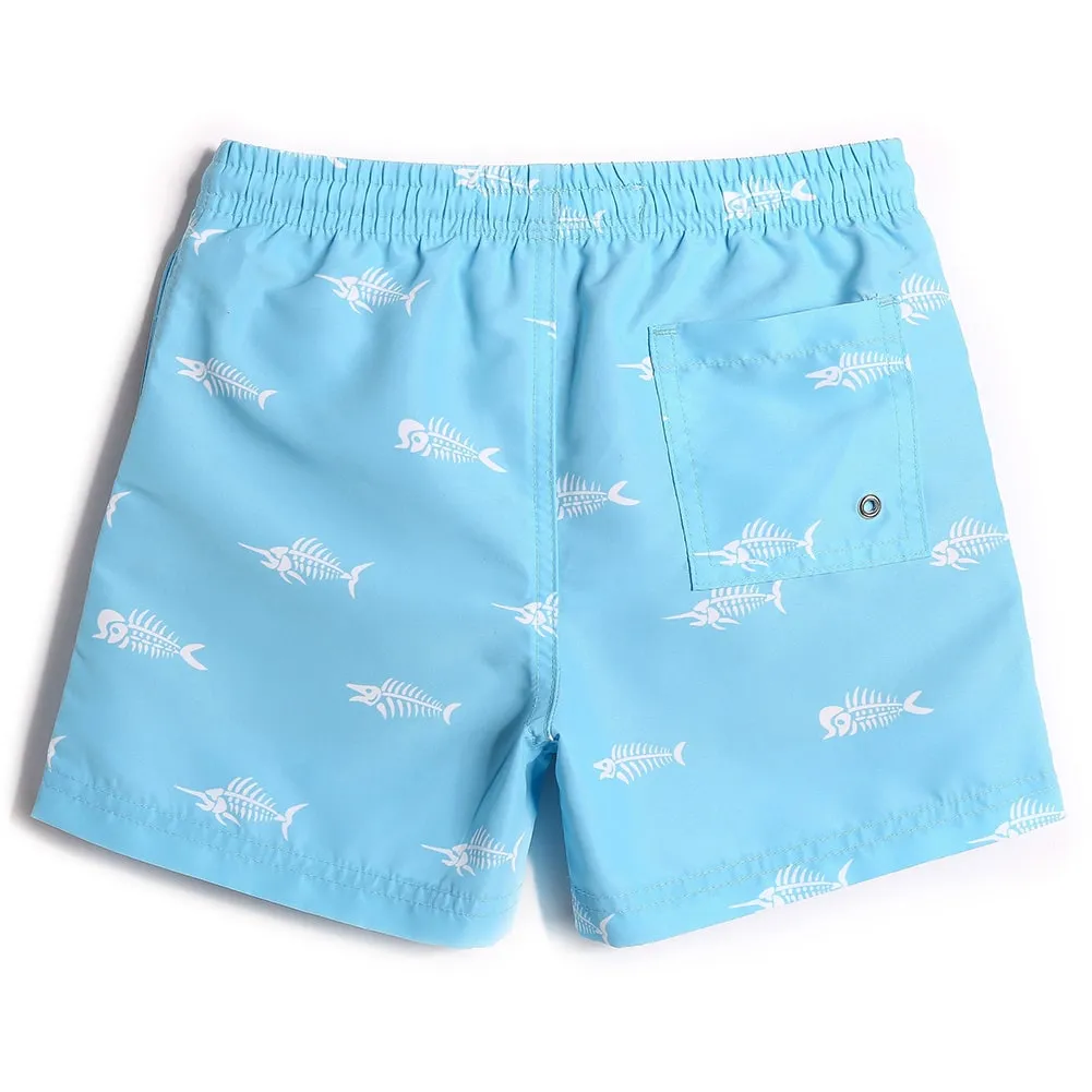 Boys Pink & Blue Fish Bone Swim Trunks