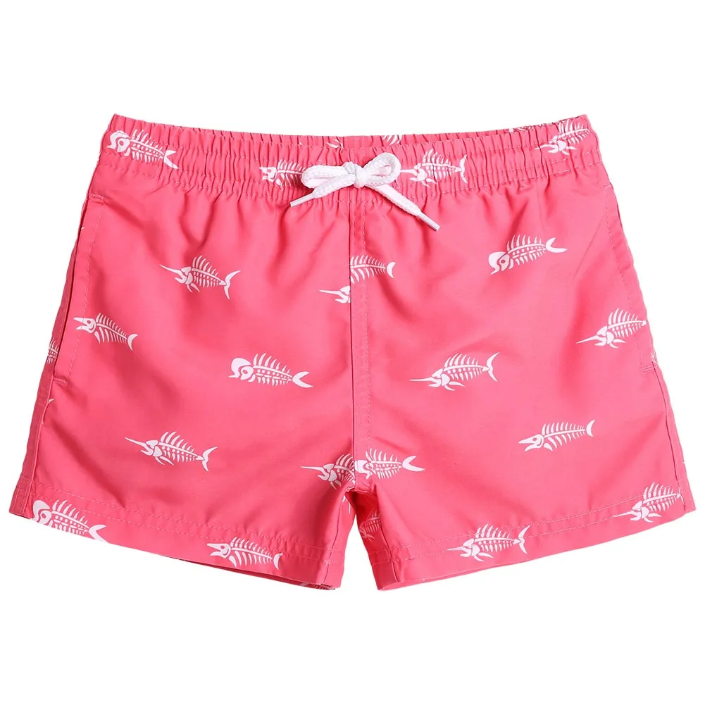 Boys Pink & Blue Fish Bone Swim Trunks