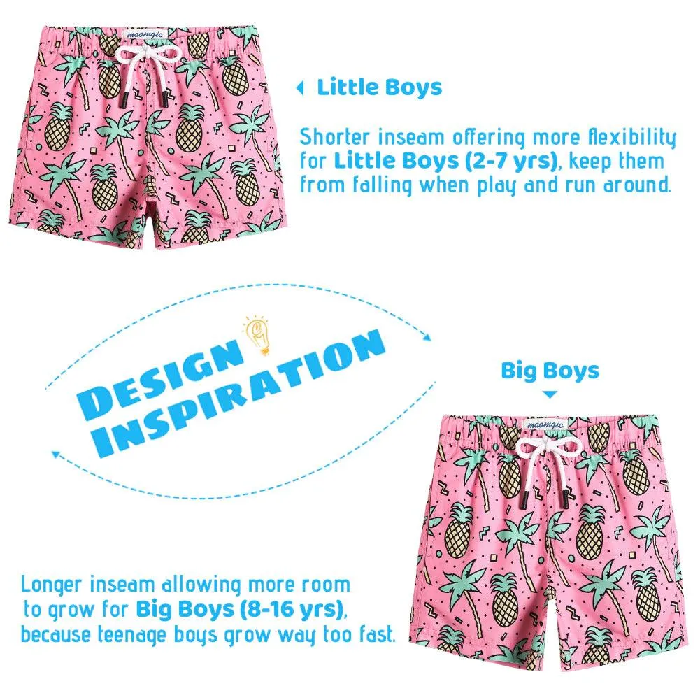 Boys Pink & Blue Fish Bone Swim Trunks