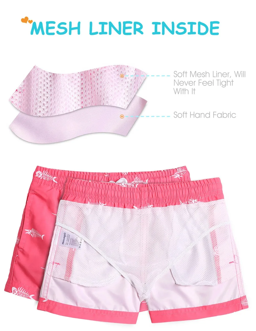 Boys Pink & Blue Fish Bone Swim Trunks