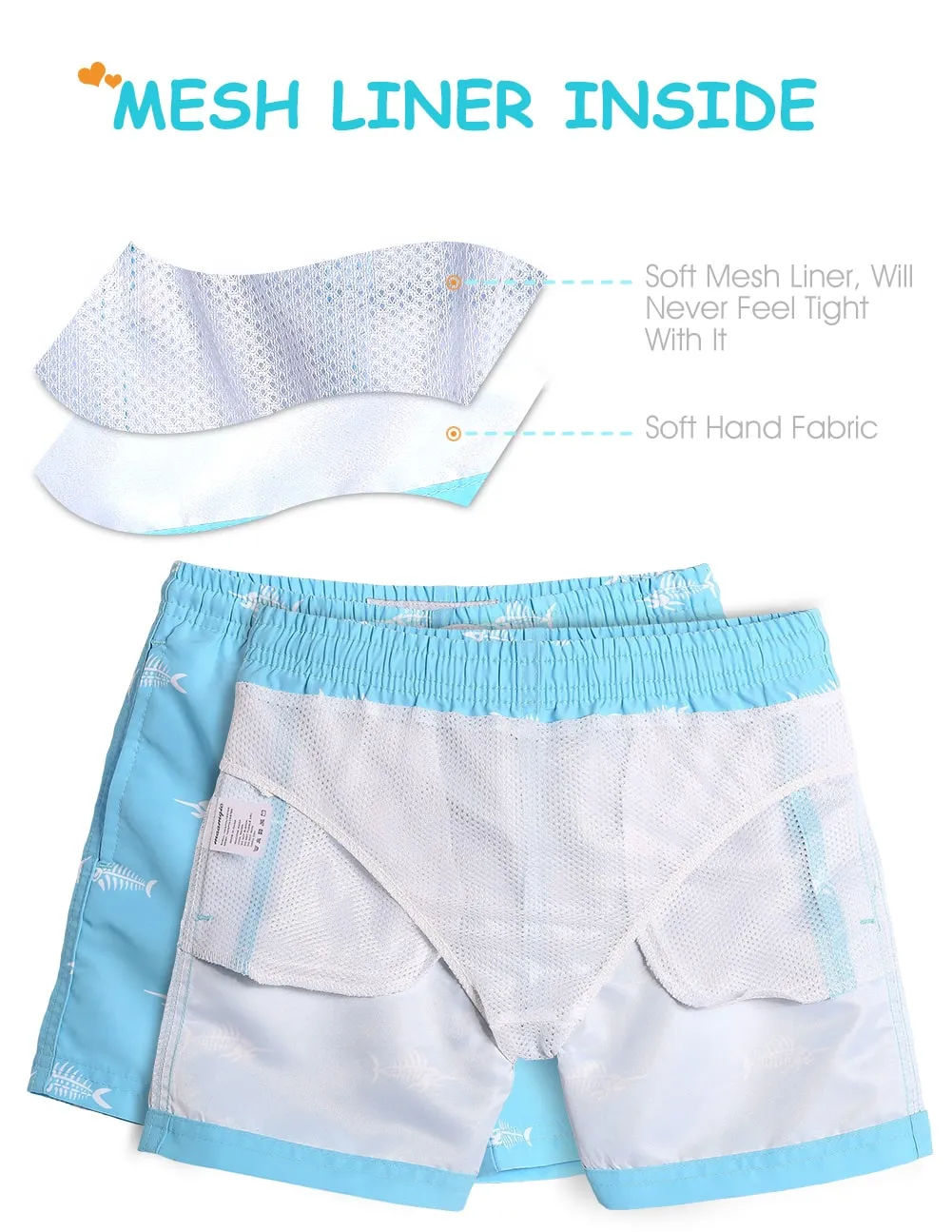 Boys Pink & Blue Fish Bone Swim Trunks