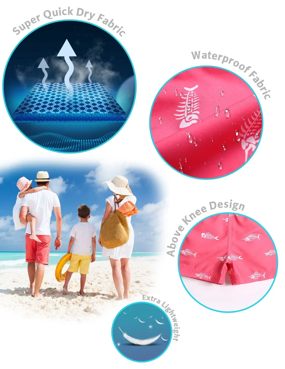 Boys Pink & Blue Fish Bone Swim Trunks