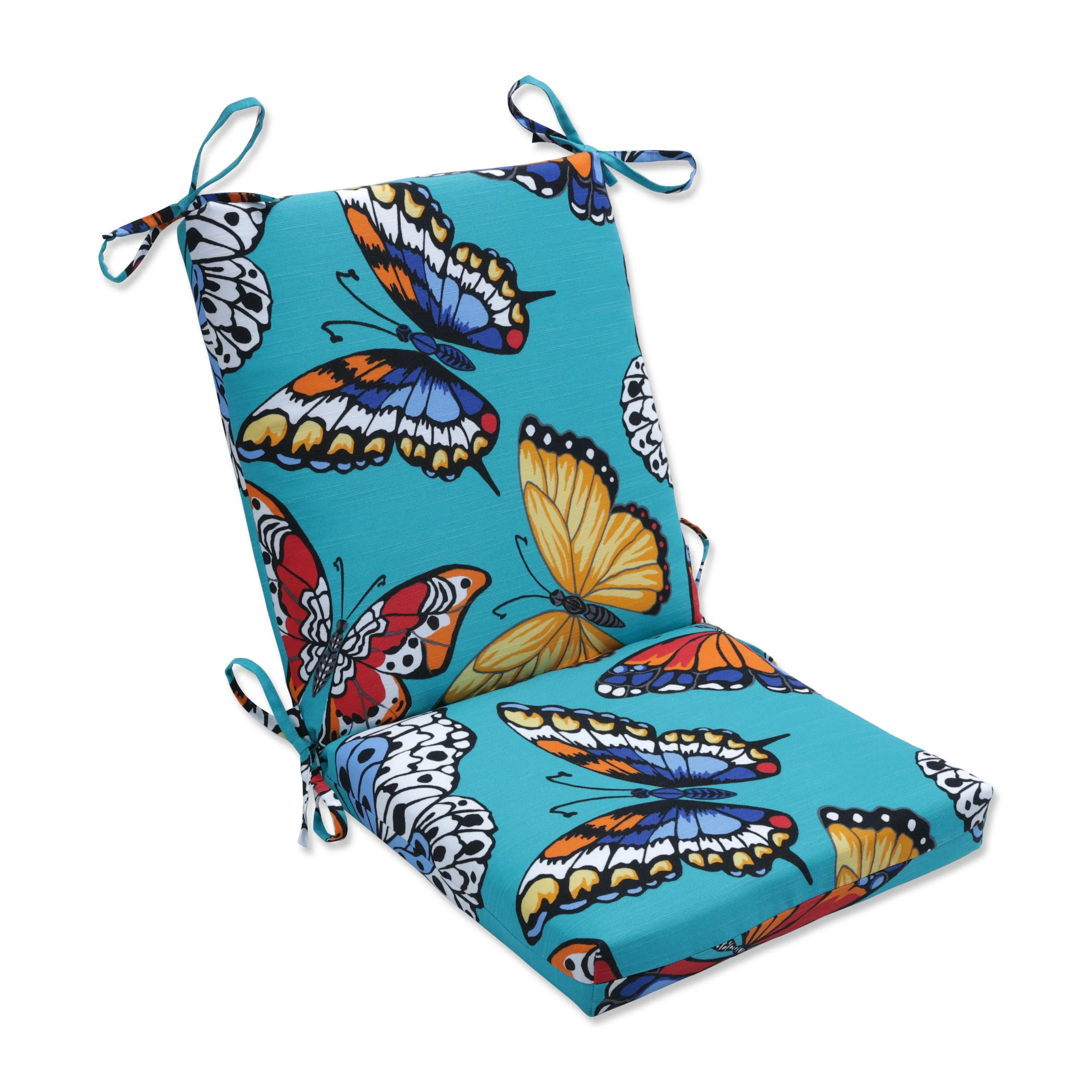 Butterfly Garden Turquoise Squared Corners Chair Cushion