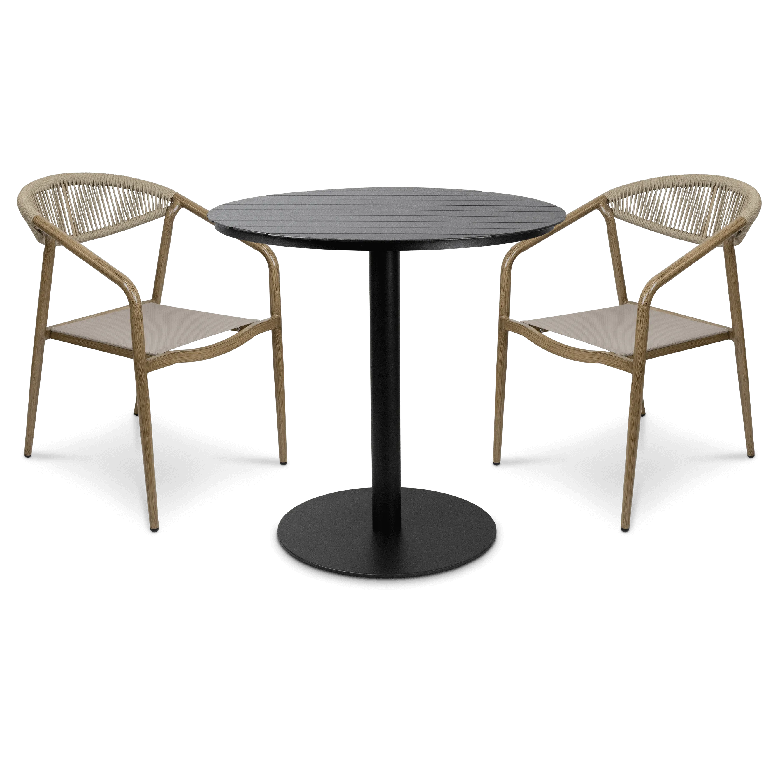 Cafe Collection Round 3pc Dining Suite in Gunmetal with Rope Chairs