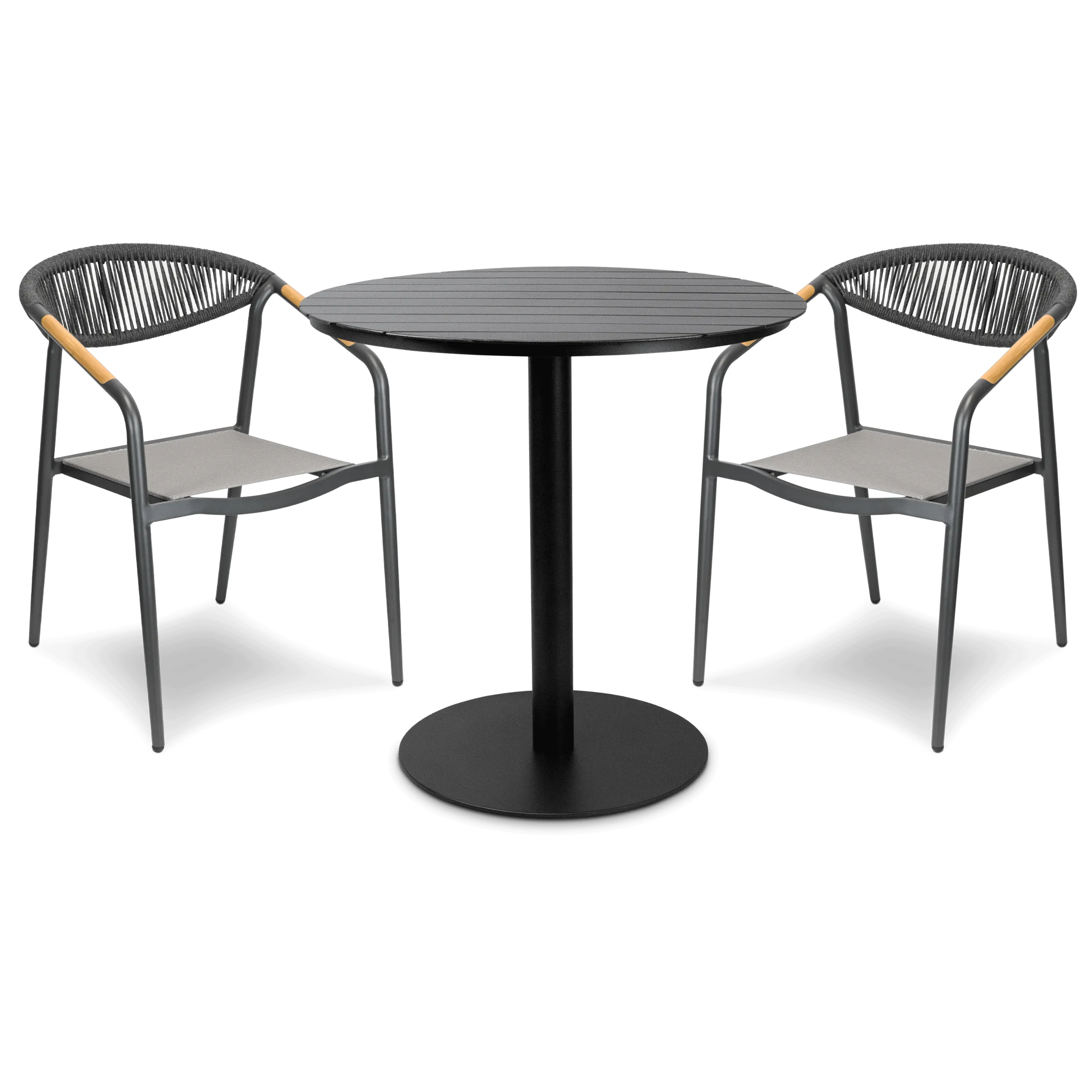 Cafe Collection Round 3pc Dining Suite in Gunmetal with Rope Chairs