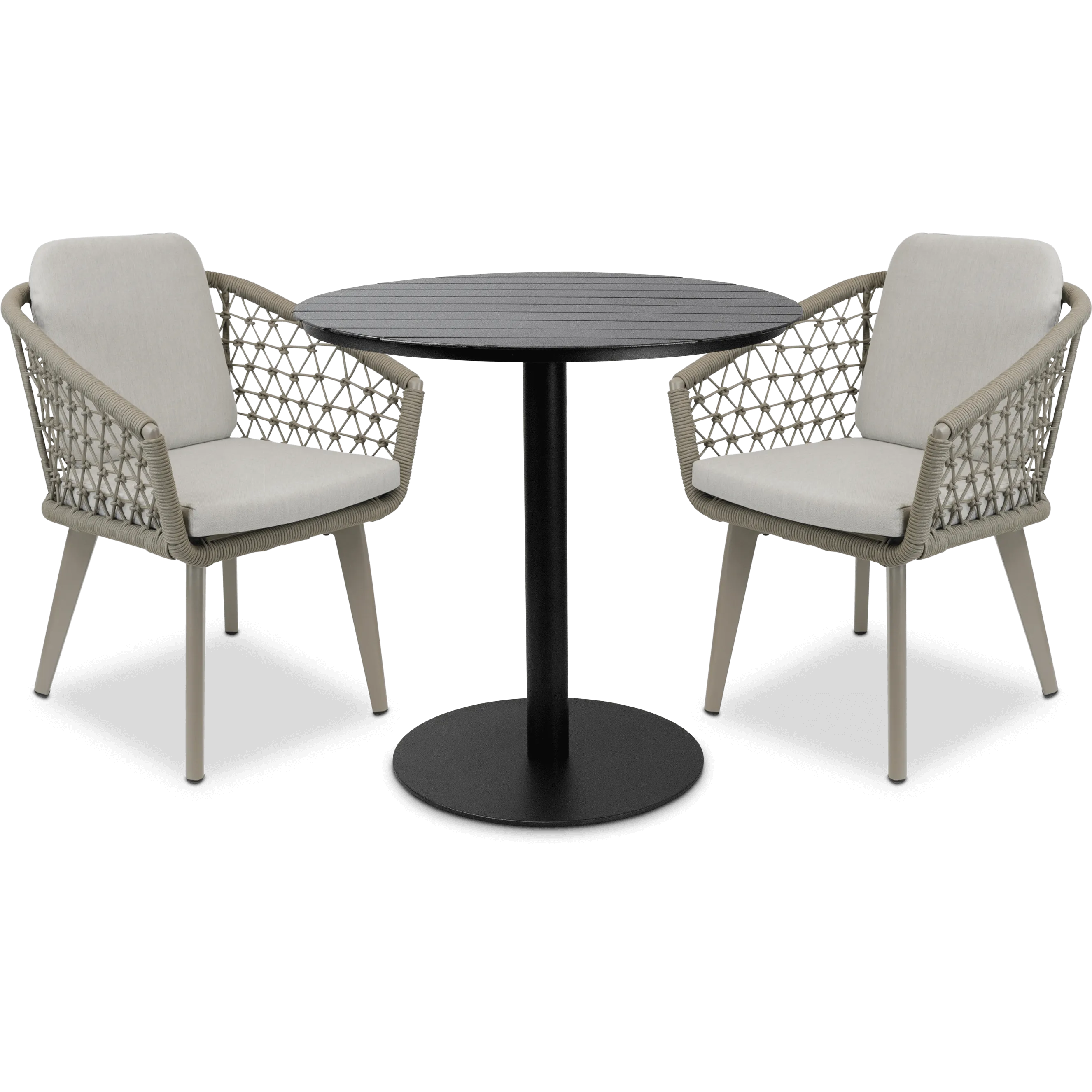 Cafe Collection Round 3pc Dining Suite in Gunmetal with Rope Chairs