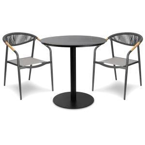 Cafe Collection Round 3pc Dining Suite in Gunmetal with Rope Chairs