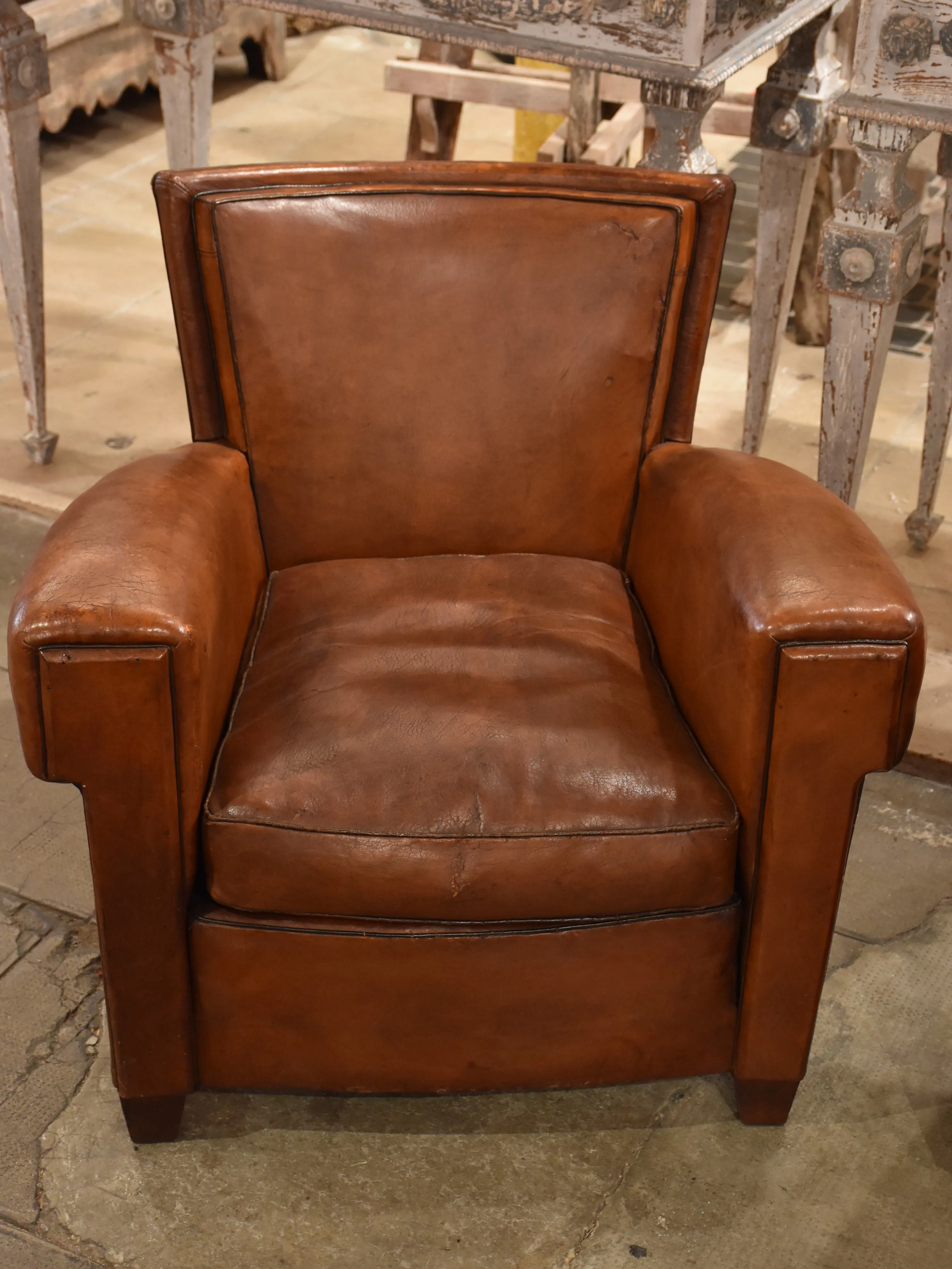 Club chairs, leather, 1930s-style French - pair