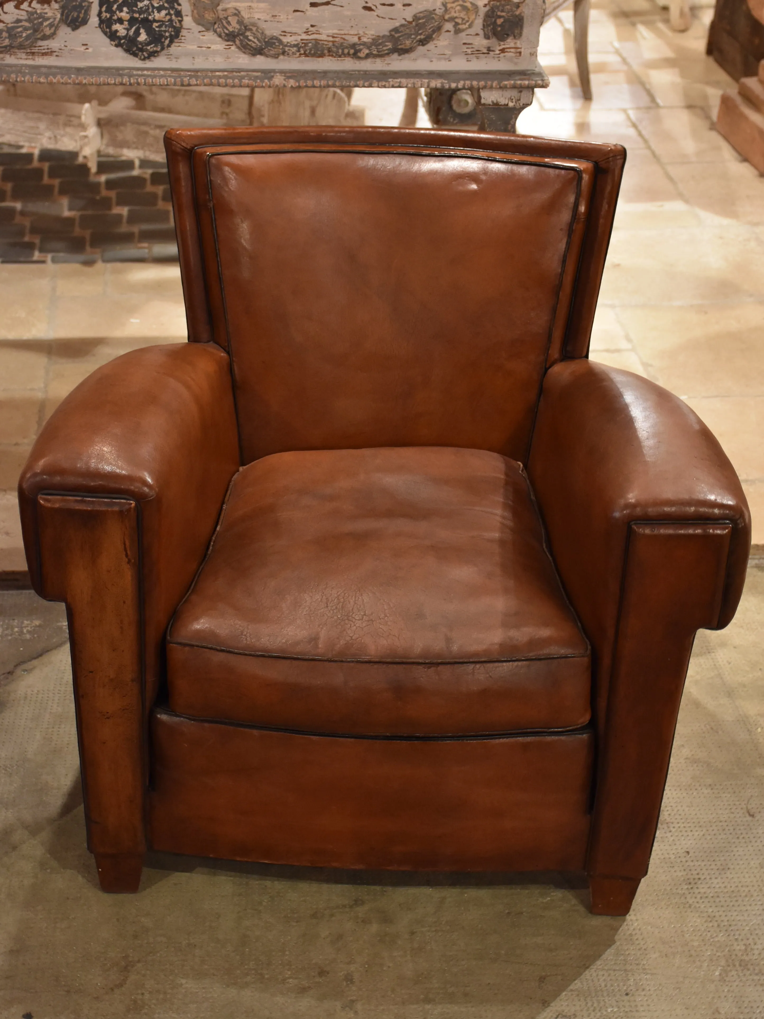 Club chairs, leather, 1930s-style French - pair