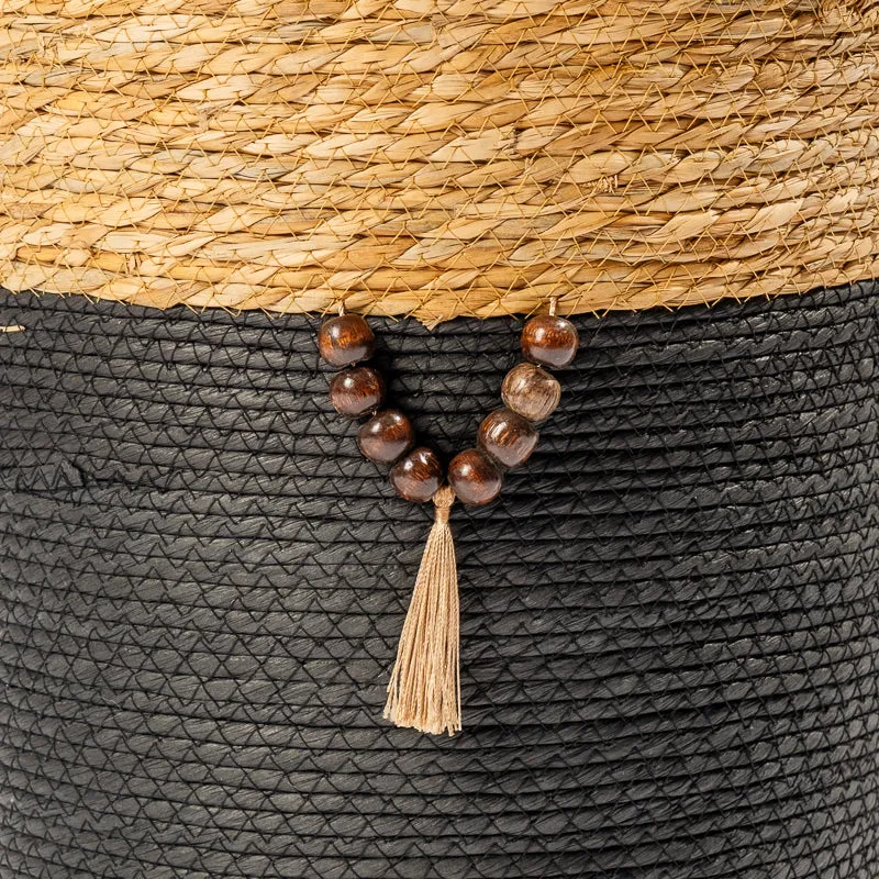 Conical Bulrush & Paper Basket - Black